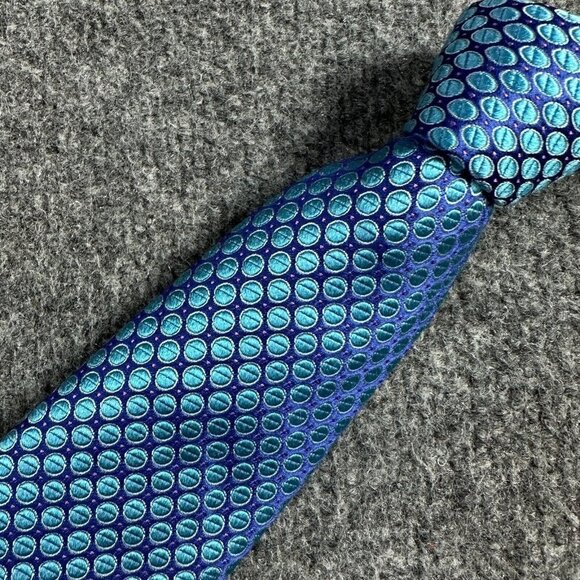 Ike Behar Tie Blue Macclesfield All Over Print Silk USA Made